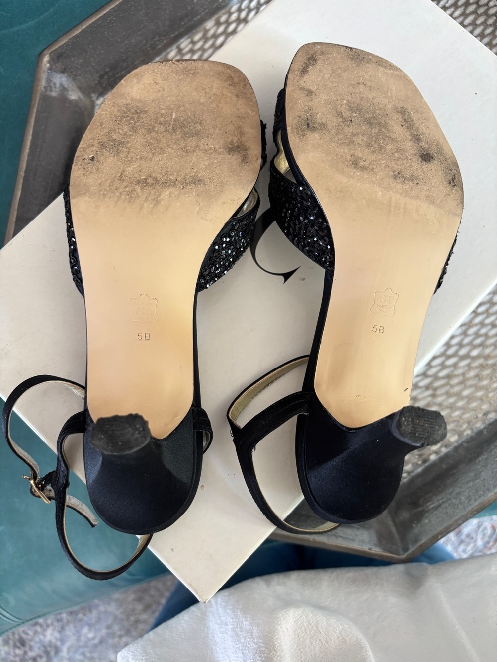Vintage Caparros Black Sequin Evening Sandals Heels Sz 5B - Picture 8 of 10